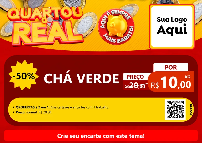 Modelo de Cartaz para Cartaz A4 Horizontal com o tema Quartou do Real para Produtos Naturais