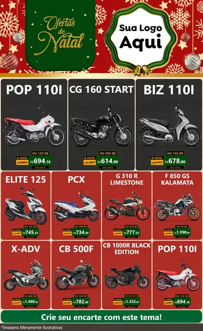Modelo de Encarte para Encarte Grande com o tema Natal de Ofertas para Concessionaria de Motos