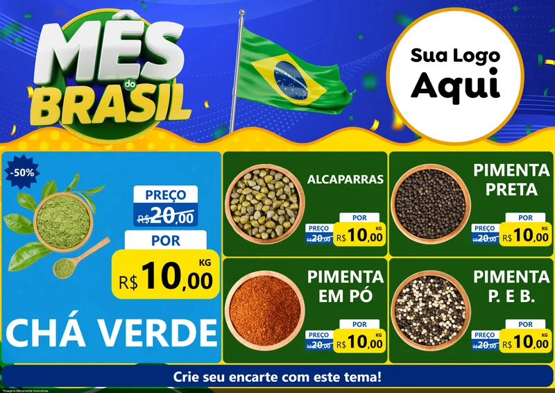 Modelo de Encarte para Encarte A4 Horizontal com o tema Mês do Brasil para Produtos Naturais