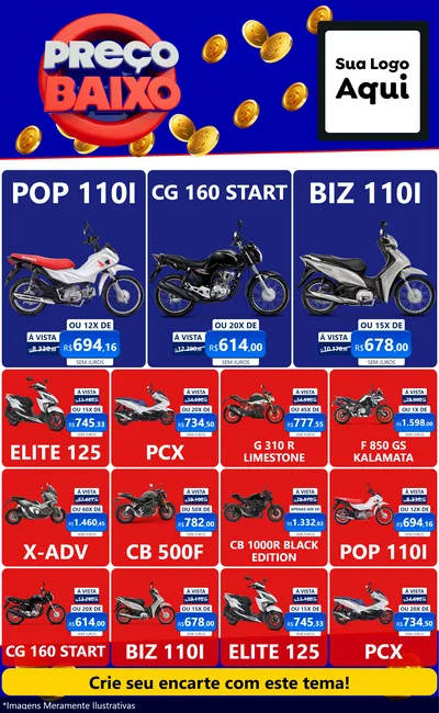 Modelo de Encarte para Encarte Grande com o tema Preço Baixo para Concessionaria de Motos