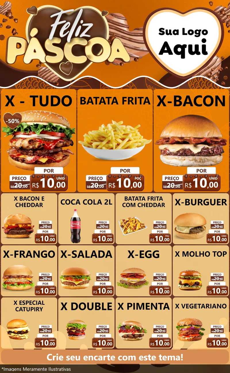 Modelo de Encarte para Encarte Grande com o tema Feliz Páscoa para Hamburgueria