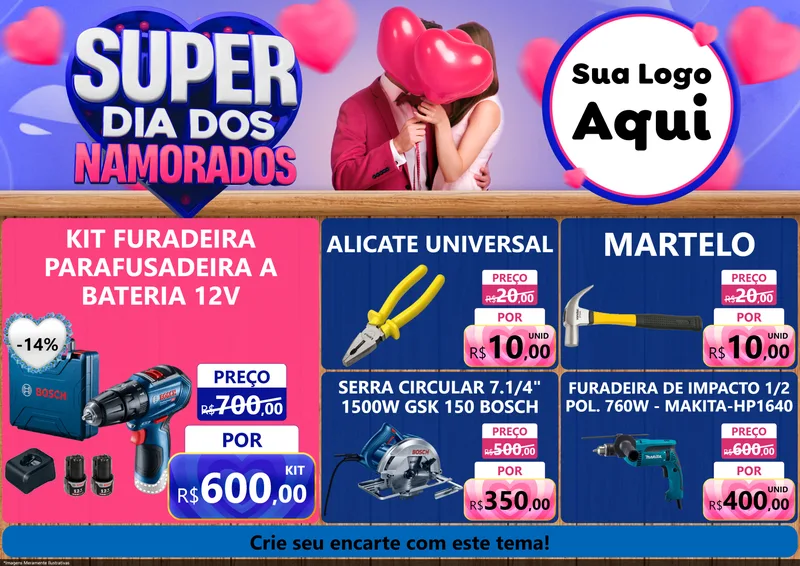Modelo de Encarte para Encarte A4 Horizontal com o tema Super Dia dos Namorados para Maquinas e Ferramentas