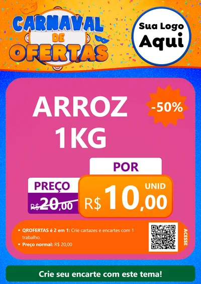 Modelo de Cartaz para Cartaz A4 Vertical com o tema Carnaval de Ofertas para Supermercado