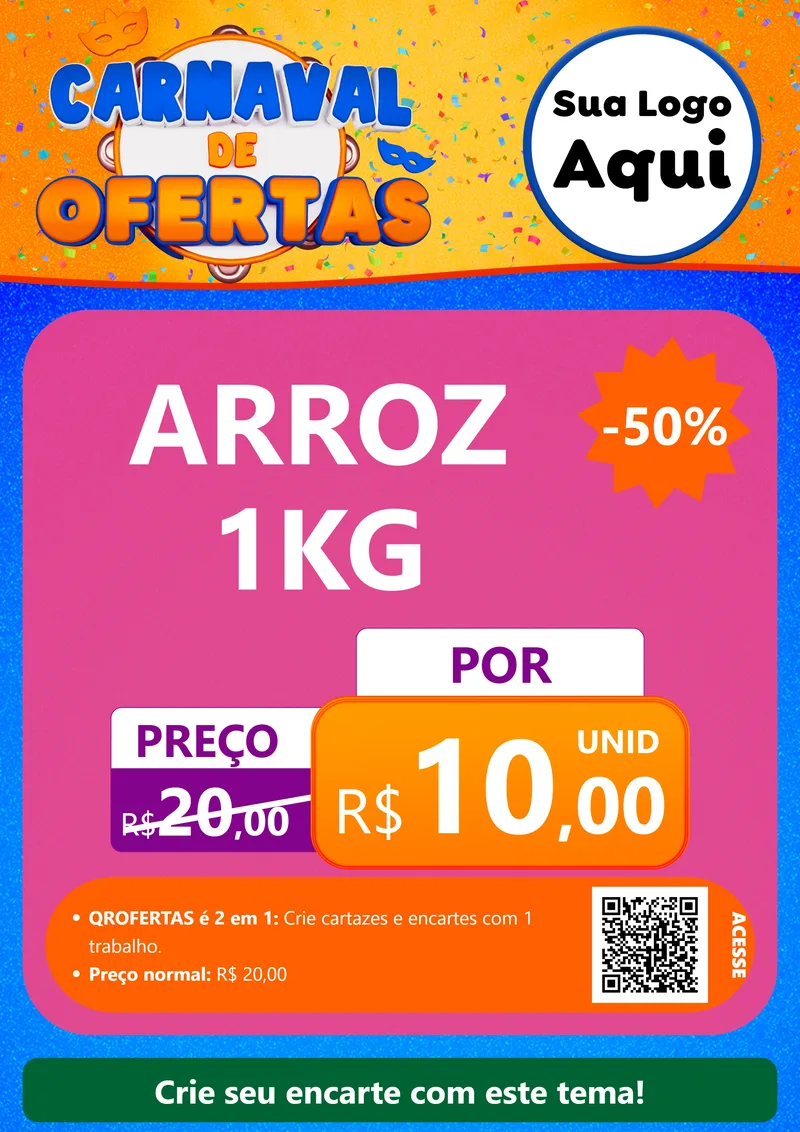 Modelo de Cartaz para Cartaz A4 Vertical com o tema Carnaval de Ofertas para Supermercado