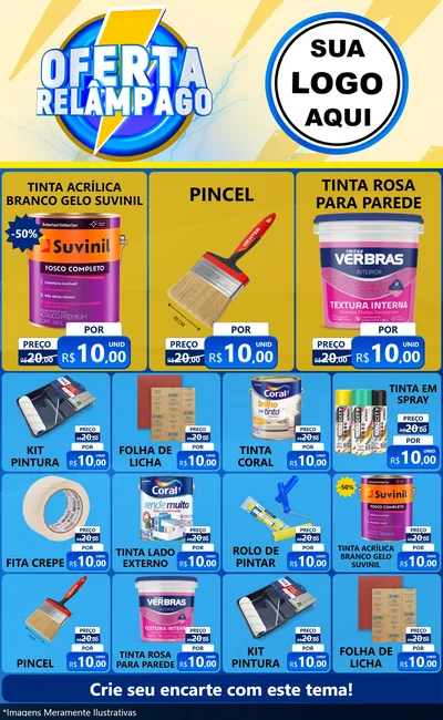 Modelo de Encarte para Encarte Grande com o tema Oferta Relâmpago para Tintas e Ferramentas