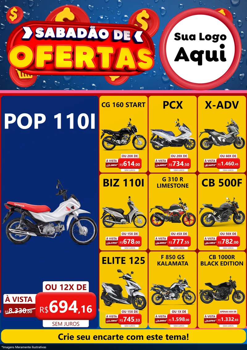 Modelo de Encarte para Encarte A4 Vertical com o tema Sabadão de Ofertas para Concessionaria de Motos