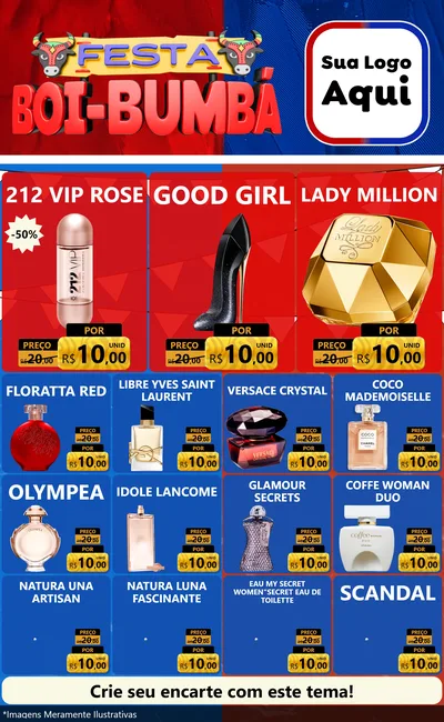 Modelo de Encarte para Encarte Grande com o tema Festa Boi Bumbá para Perfumes