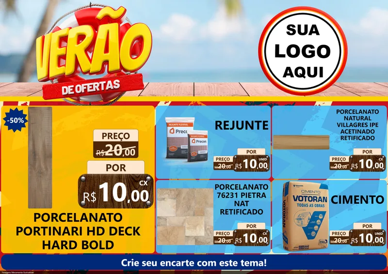 Modelo de Encarte para Encarte A4 Horizontal com o tema Verão de Ofertas para Pisos e revestimentos