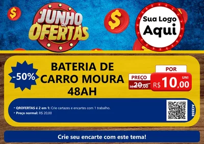 Modelo de Cartaz para Cartaz A4 Horizontal com o tema Junho de Ofertas para Baterias Elétricas