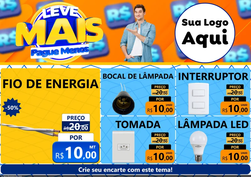 Modelo de Encarte para Encarte A4 Horizontal com o tema Leve Mais, Pague Menos para Materiais Elétricos