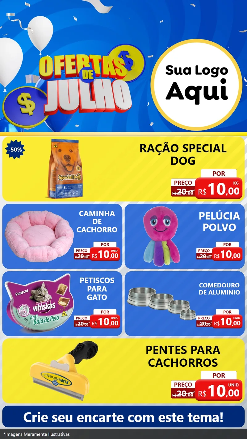 Modelo de TV para TV Vertical com o tema Ofertas de Julho para Pet Shop
