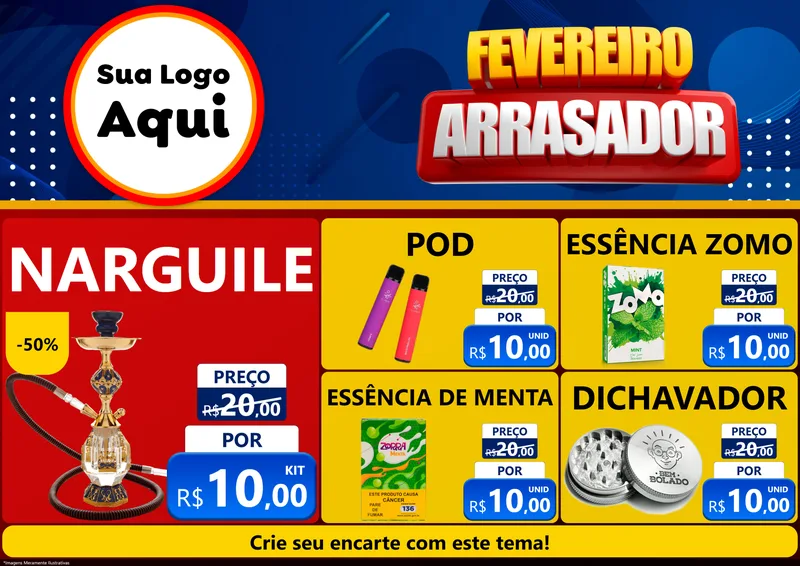 Modelo de Encarte para Encarte A4 Horizontal com o tema Fevereiro Arrasador para Tabacaria
