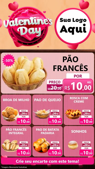 Modelo de Rede Social para Stories com o tema Valentine's Day para Padaria