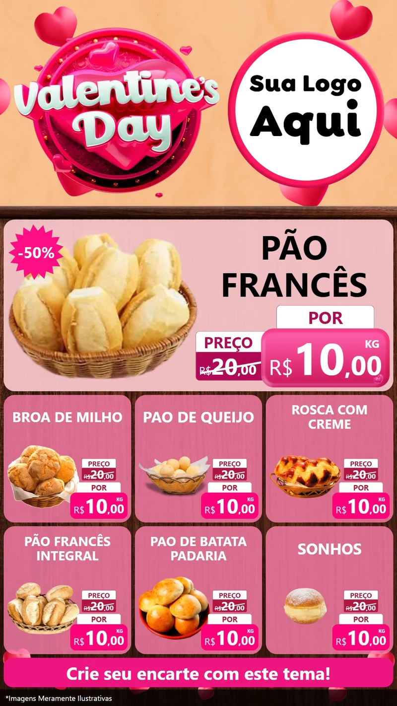 Modelo de Rede Social para Stories com o tema Valentine's Day para Padaria