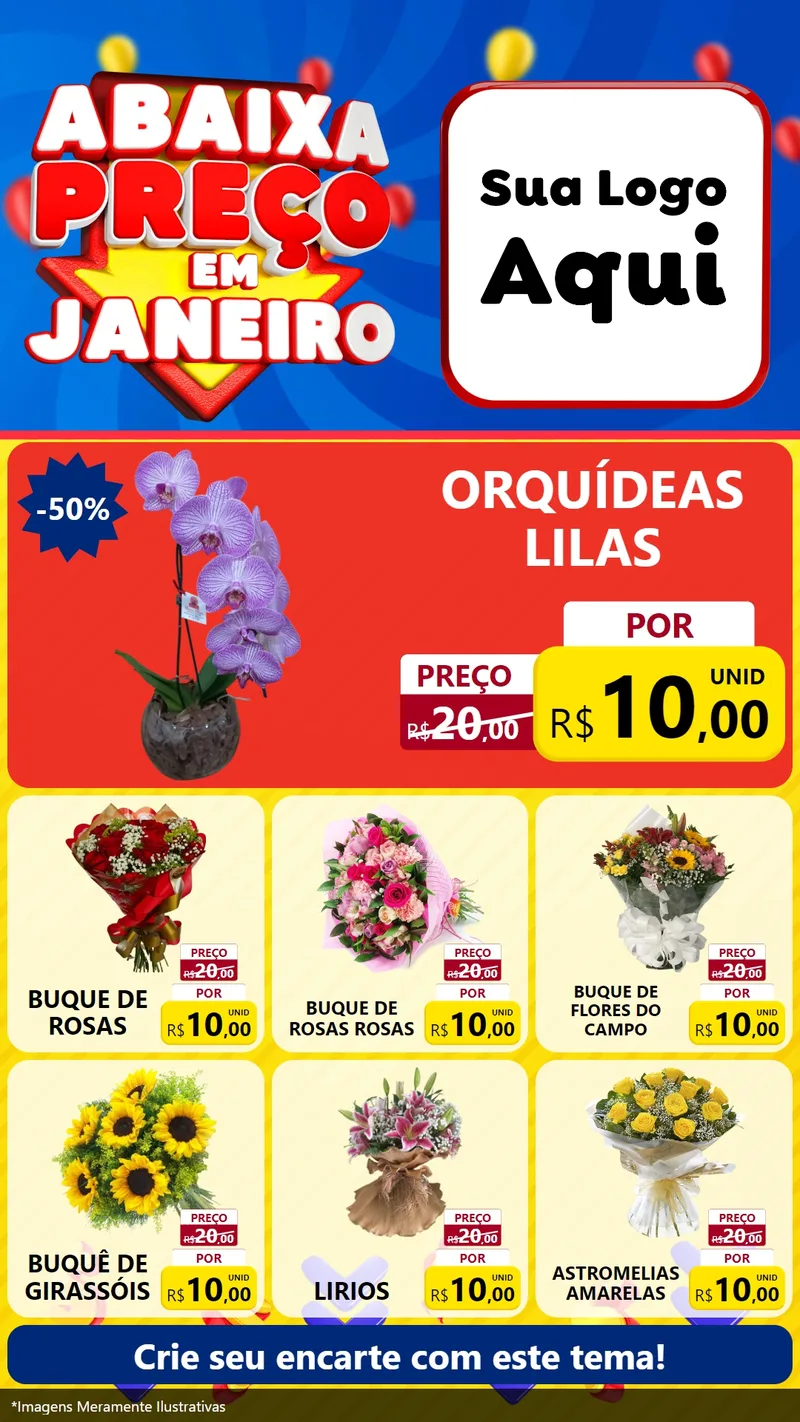 Modelo de Rede Social para Stories com o tema Abaixa Preço em Janeiro para Floricultura e jardim