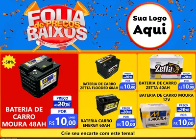 Modelo de Encarte para Encarte A4 Horizontal com o tema Folia de Preços Baixos para Baterias Elétricas
