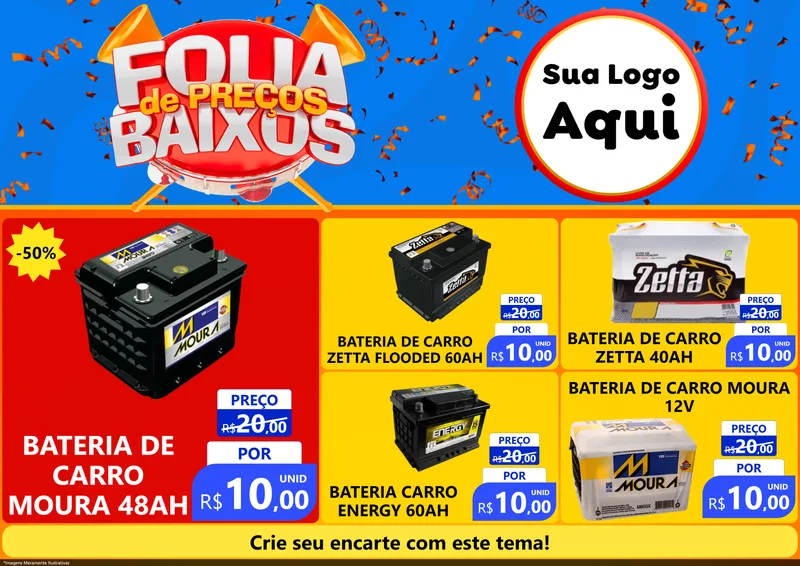 Modelo de Encarte para Encarte A4 Horizontal com o tema Folia de Preços Baixos para Baterias Elétricas
