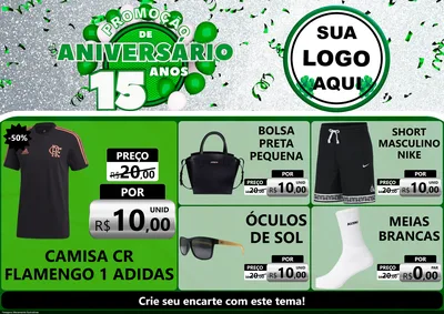 Modelo de Encarte para Encarte A4 Horizontal com o tema Promoção de Aniversário - 15 Anos para Roupas e acessórios