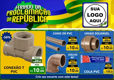 Modelo de Encarte para Encarte A4 Horizontal com o tema Feriado da Proclamação da República para Tubos e conexões