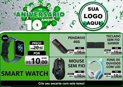 Modelo de Encarte para Encarte A4 Horizontal com o tema Promoção de Aniversário - 10 Anos para Informática