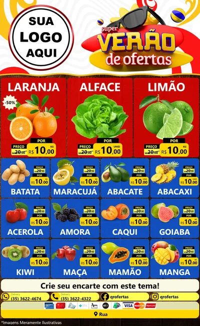 Modelo de Encarte para Encarte Grande com o tema Super Verão de Ofertas para Hortifrúti