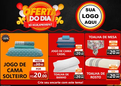 Modelo de Encarte para Encarte A4 Horizontal com o tema Oferta do Dia - Só hoje, Aproveite! para Cama, Mesa e Banho