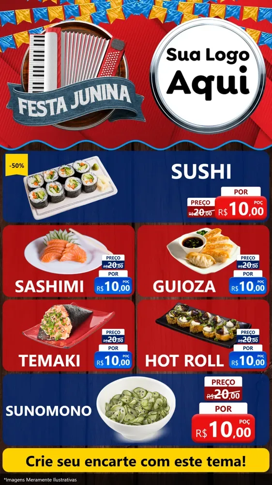 Modelo de TV para TV Vertical com o tema Festa Junina para Comida japonesa