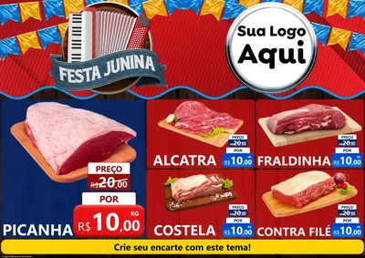 Modelo de Encarte para Encarte A4 Horizontal com o tema Festa Junina para Açougue