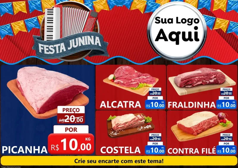 Modelo de Encarte para Encarte A4 Horizontal com o tema Festa Junina para Açougue