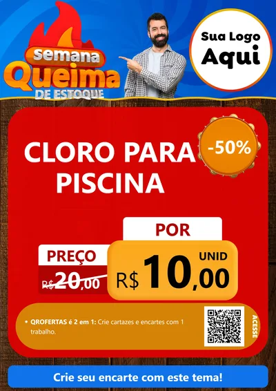 Modelo de Cartaz para Cartaz A4 Vertical com o tema Semana Queima de Estoque para Produtos para Piscina