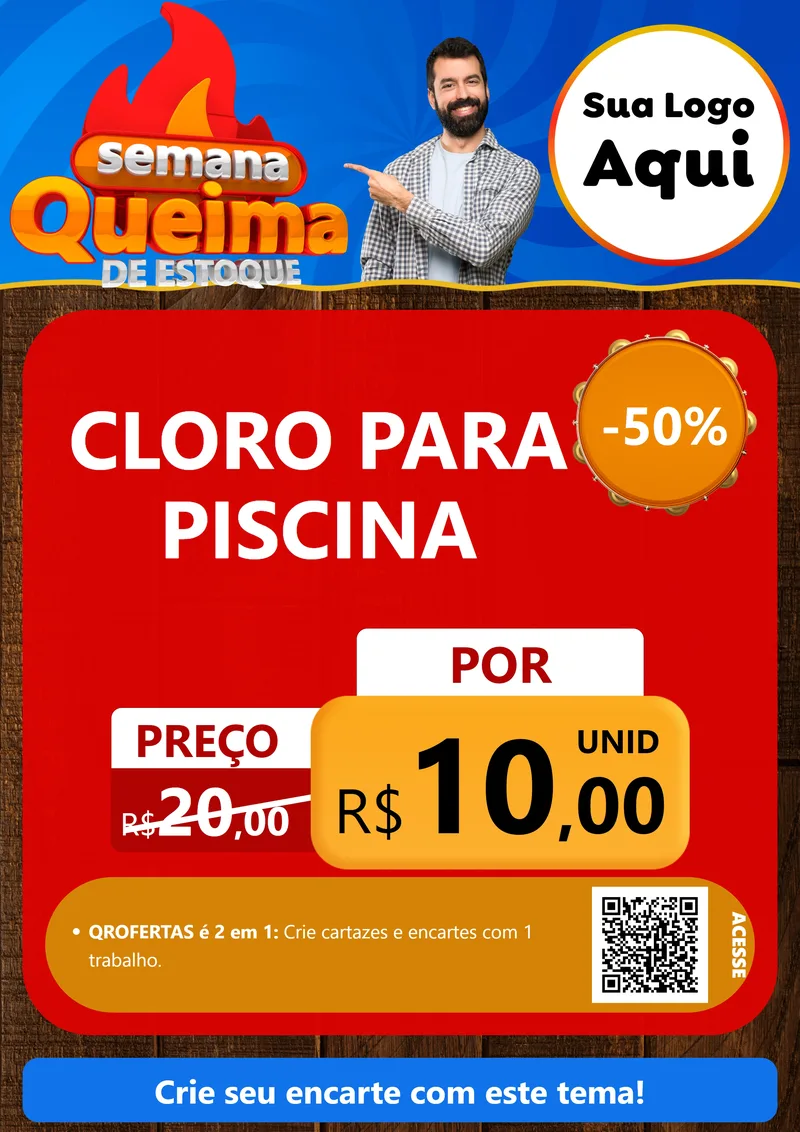 Modelo de Cartaz para Cartaz A4 Vertical com o tema Semana Queima de Estoque para Produtos para Piscina