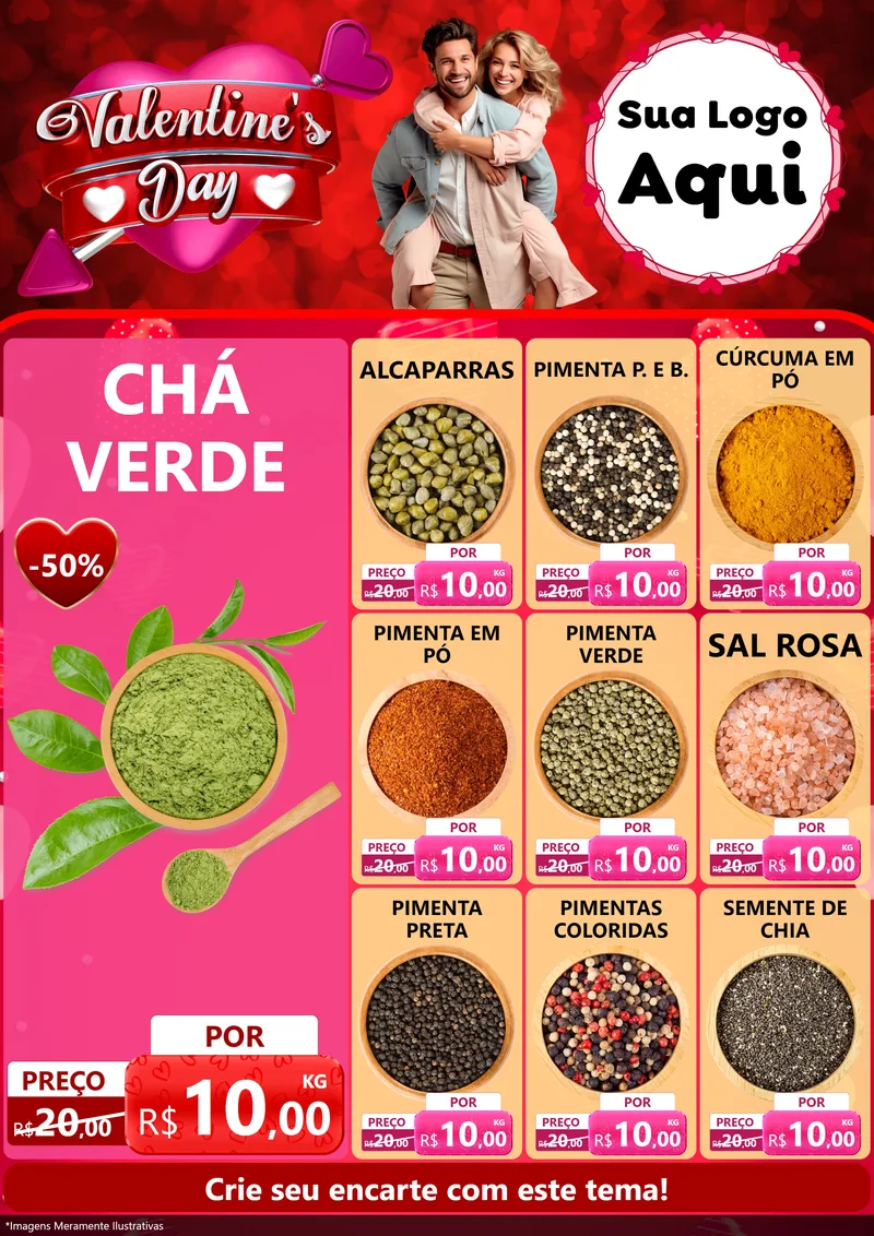Modelo de Encarte para Encarte A4 Vertical com o tema Valentine's Day para Produtos Naturais