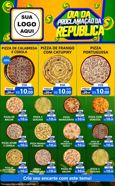 Modelo de Encarte para Encarte Grande com o tema Dia Da Proclamação da República para Pizzaria