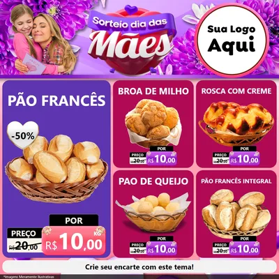 Modelo de Rede Social para Feed Facebook com o tema Sorteio Dia das Mães para Padaria