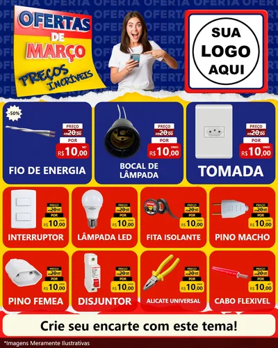 Modelo de Rede Social para Feed Instagram com o tema Ofertas de Março - Preços Incríveis para Materiais Elétricos