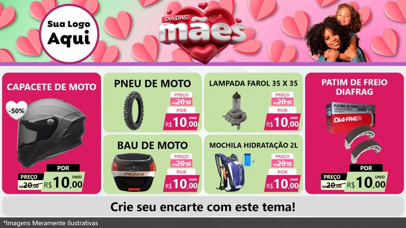 Modelo de TV para TV Horizontal com o tema Dia das Mães para Moto peças