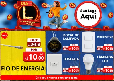 Modelo de Encarte para Encarte A4 Horizontal com o tema Dia L - O Dia Mais Barato Do Mês para Materiais Elétricos
