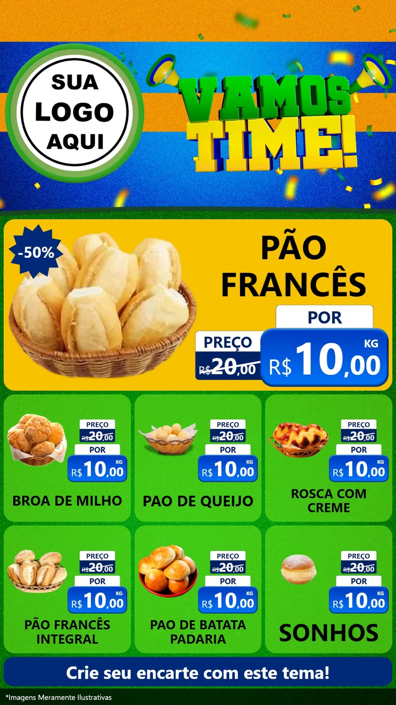 Modelo de Rede Social para Stories com o tema Vamos Time! para Padaria