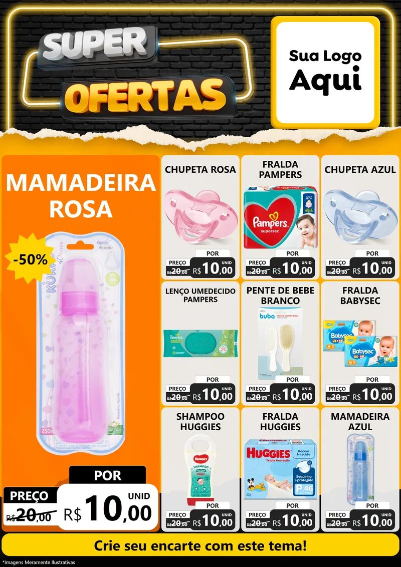 Modelo de Encarte para Encarte A4 Vertical com o tema Super Ofertas para Bebês