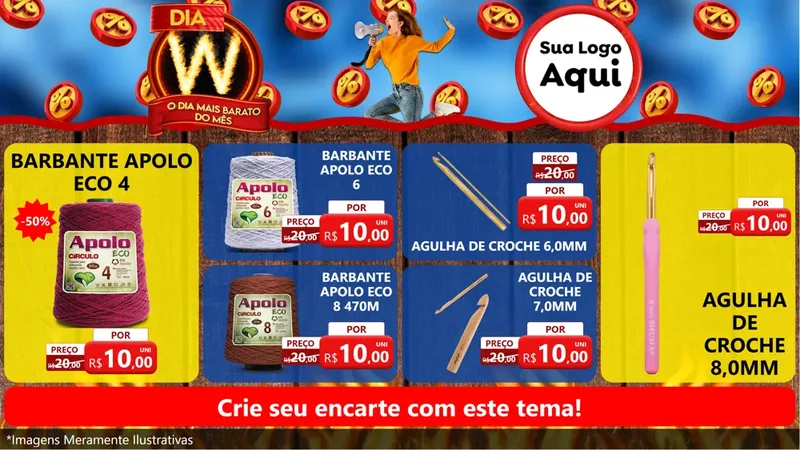 Modelo de TV para TV Horizontal com o tema Dia W - O Dia Mais Barato Do Mês para Armarinho e Aviamentos