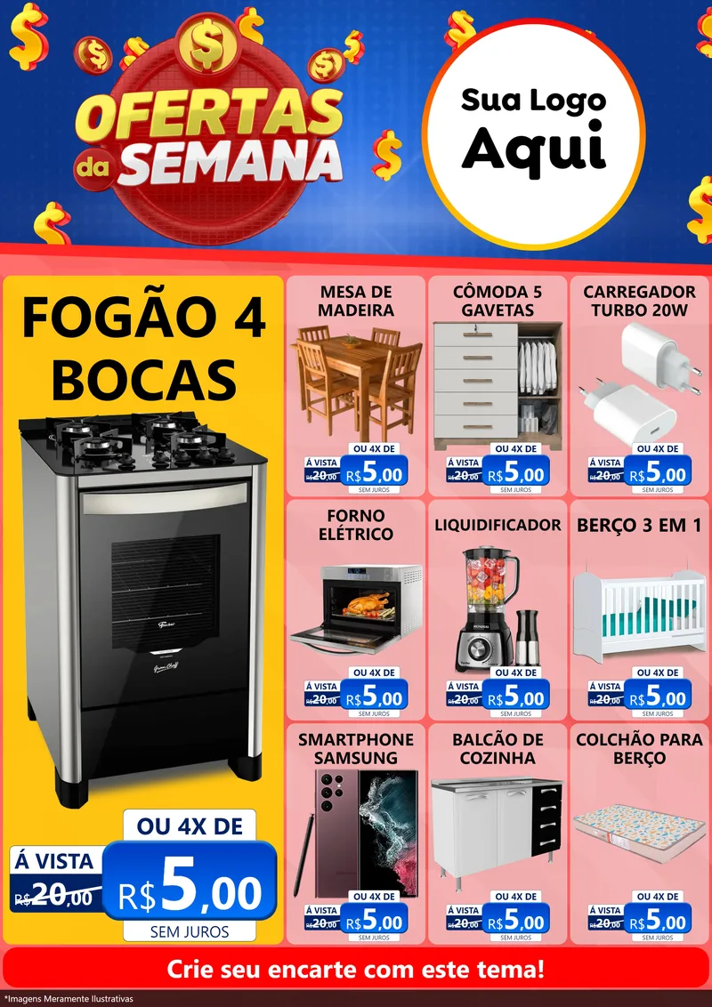 Modelo de Encarte para Encarte A4 Vertical com o tema Ofertas Da Semana para Móveis e Eletro