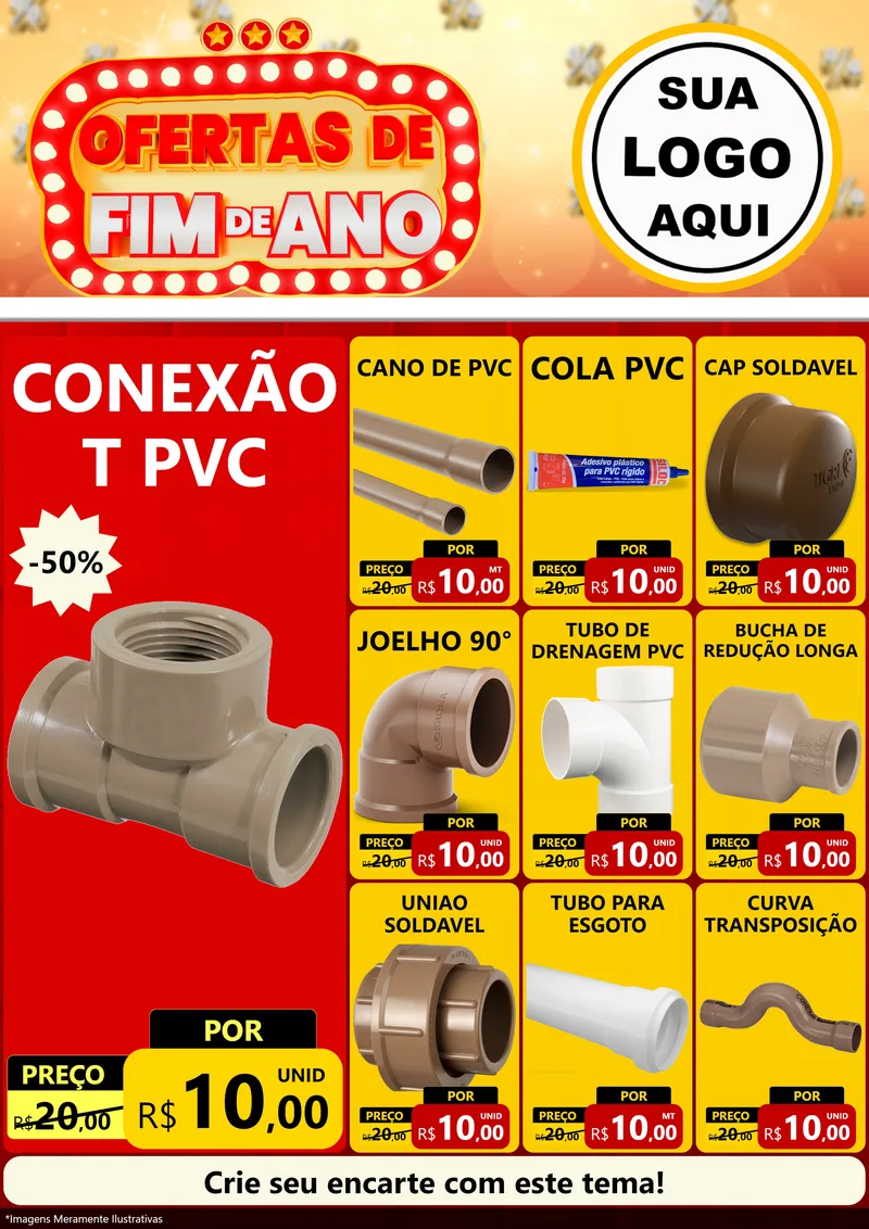 Modelo de Encarte para Encarte A4 Vertical com o tema Ofertas de Fim de Ano para Tubos e conexões