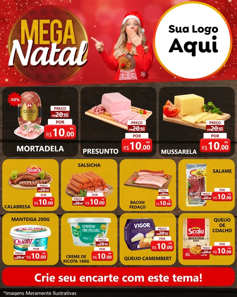 Modelo de Rede Social para Feed Instagram com o tema Mega Natal para Frios e Laticínios