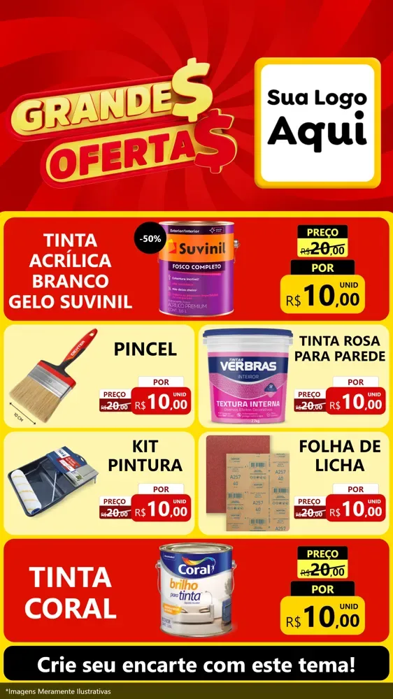 Modelo de TV para TV Vertical com o tema Grandes Ofertas para Tintas e Ferramentas