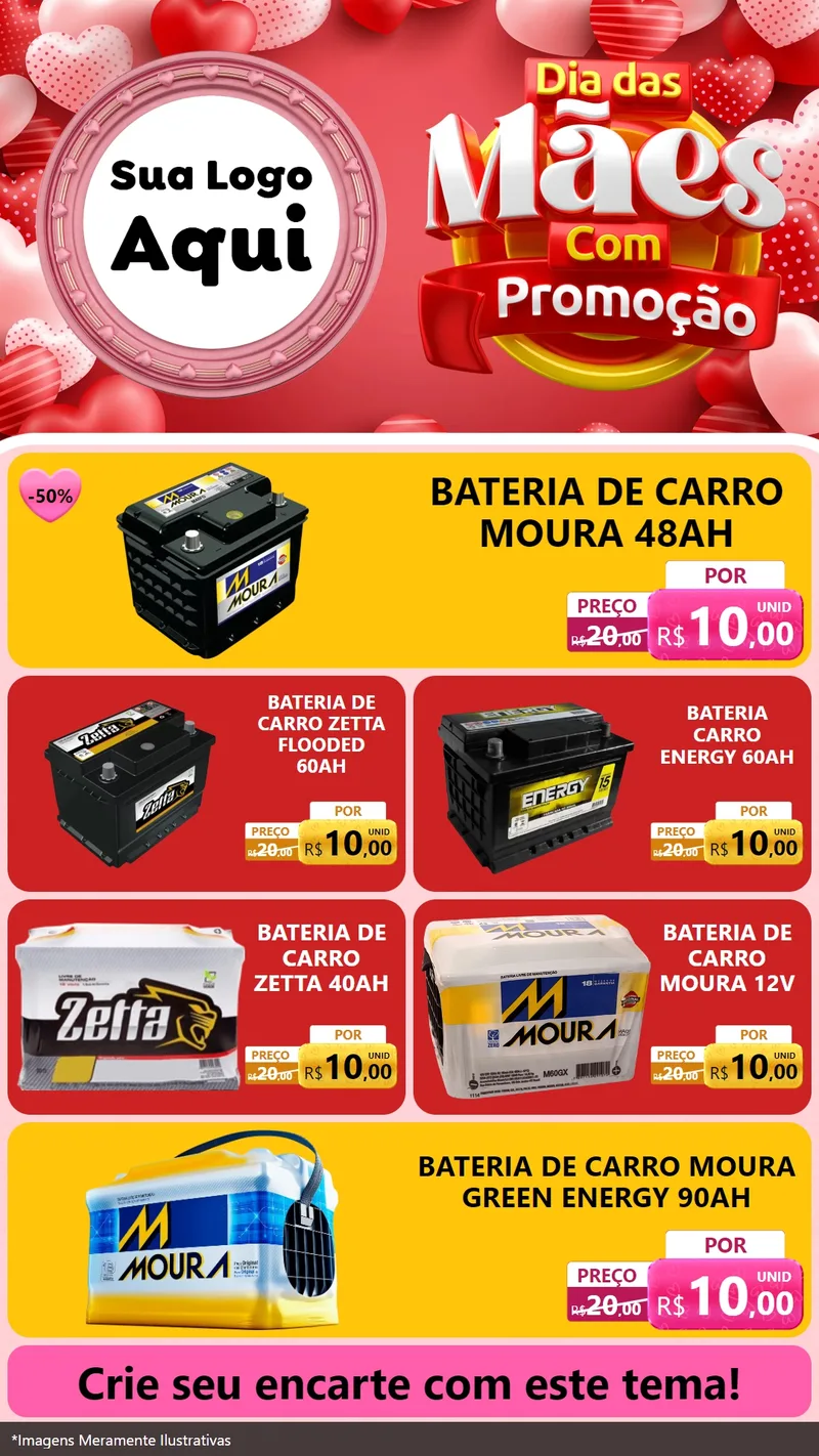 Modelo de TV para TV Vertical com o tema Dia Das Mães Com Promoção para Baterias Elétricas