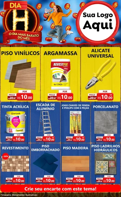 Modelo de Encarte para Encarte Grande com o tema Dia H - O Dia Mais Barato Do Mês para Material para Construção
