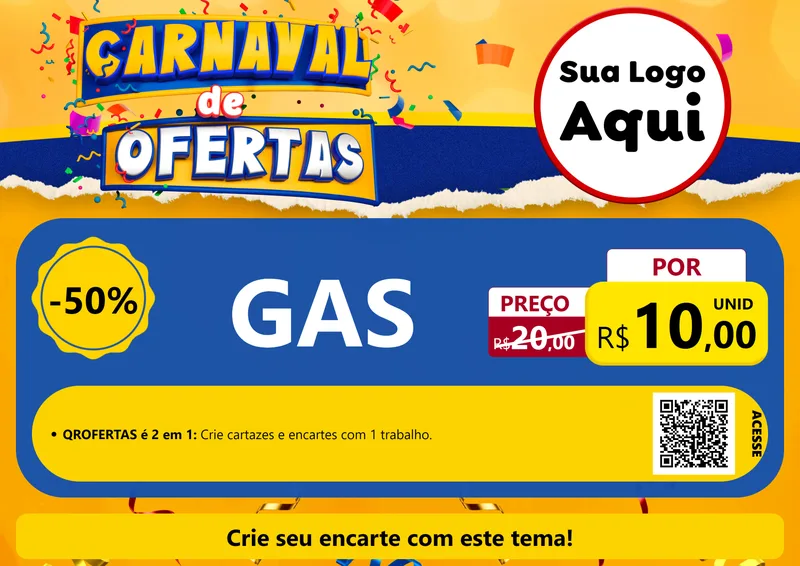 Modelo de Cartaz para Cartaz A4 Horizontal com o tema Carnaval de Ofertas para Água e gás