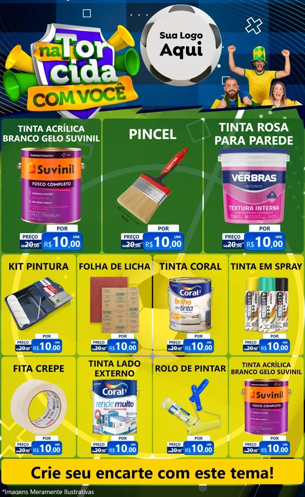 Modelo de Encarte para Encarte Grande com o tema Na Torcida Com Você - Copa para Tintas e Ferramentas