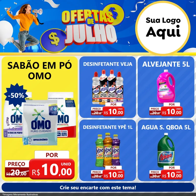 Modelo de Rede Social para Feed Facebook com o tema Ofertas de Julho para Produtos de Limpeza