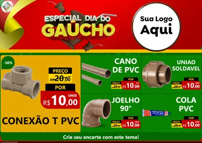 Modelo de Encarte para Encarte A4 Horizontal com o tema Especial Dia do Gaúcho para Tubos e conexões